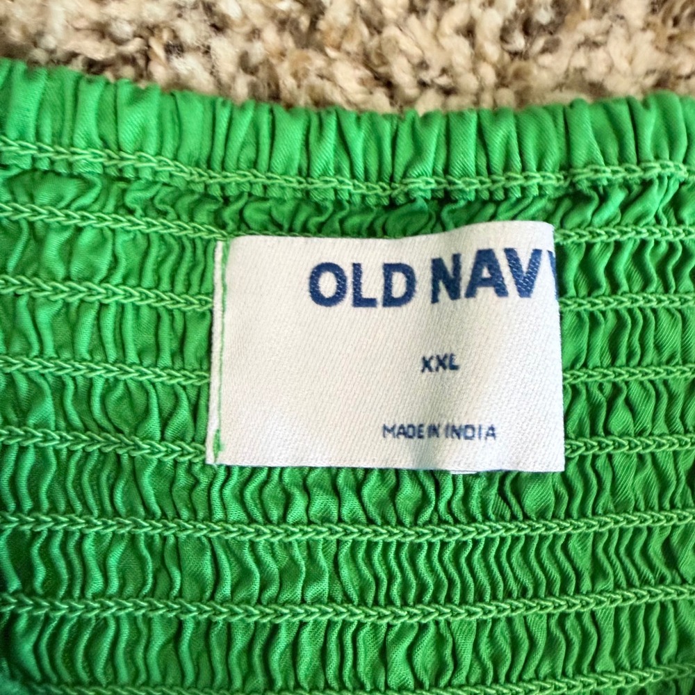 Old Navy Dress Womens XXL Green Puff Sleeve Smocked Cotton Midi Cottagecore - Picture 5 of 12